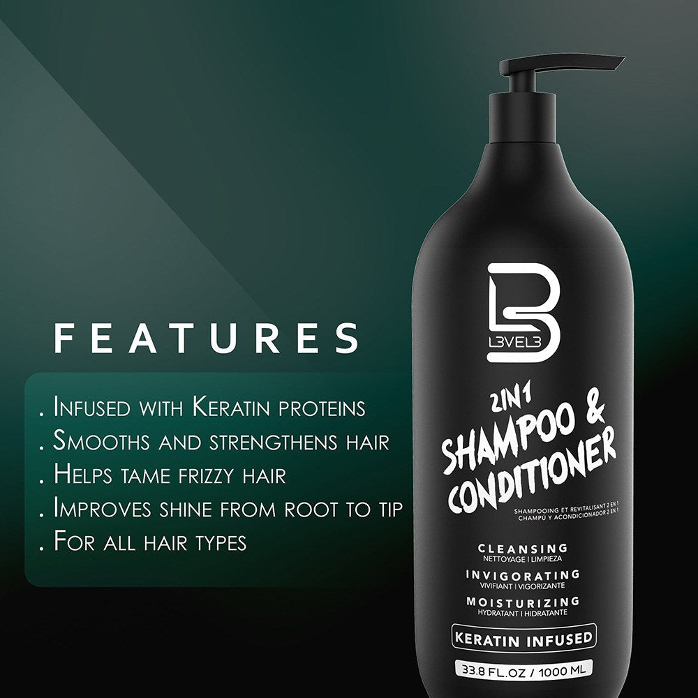 L3VEL3 2 in 1 Keratin Infused Shampoo & Conditioner - 1000ml