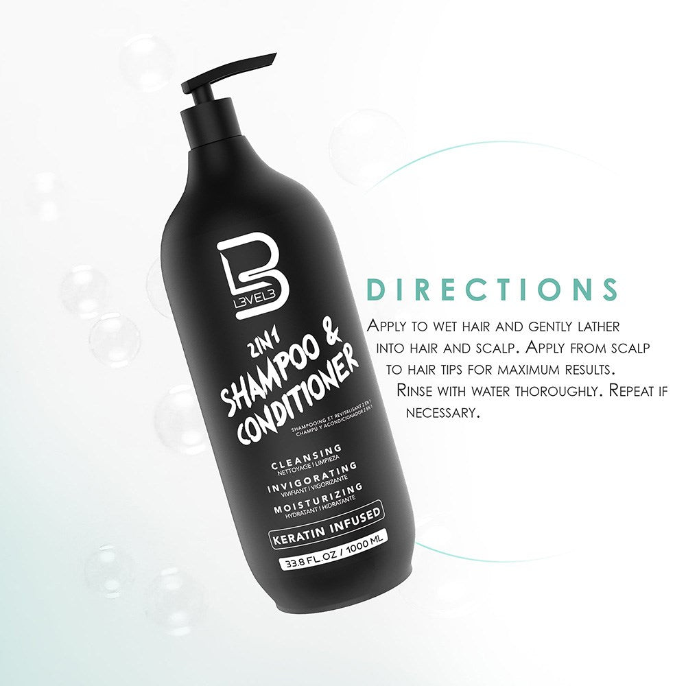 L3VEL3 2 in 1 Keratin Infused Shampoo & Conditioner - 1000ml