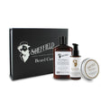 Sheffield beard care product set with shampoo, oil, balm, and packaging on a white background