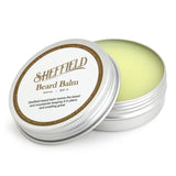 Sheffield beard balm in a metal container on a white background